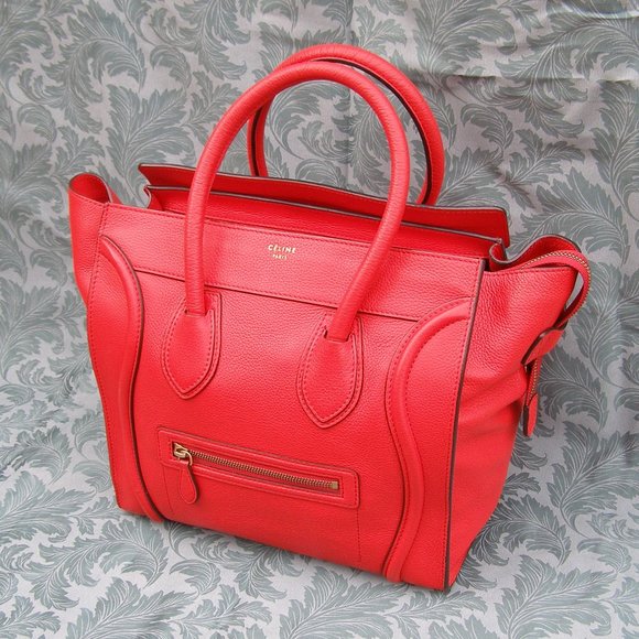 ❤️ LIKE NEW Celine Red Leather Luggage Tote Satchel bag - Picture 1 of 16